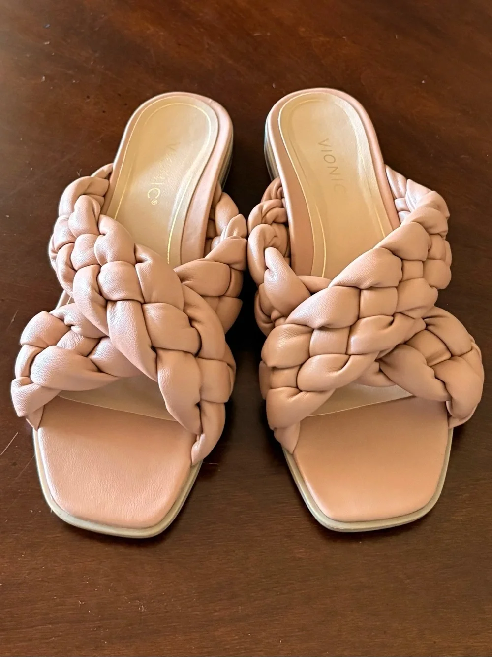 VIONIC  Kalina Braided Cross Strap Slide Sandals | Macaroon (Nude) | Size 9 EU41